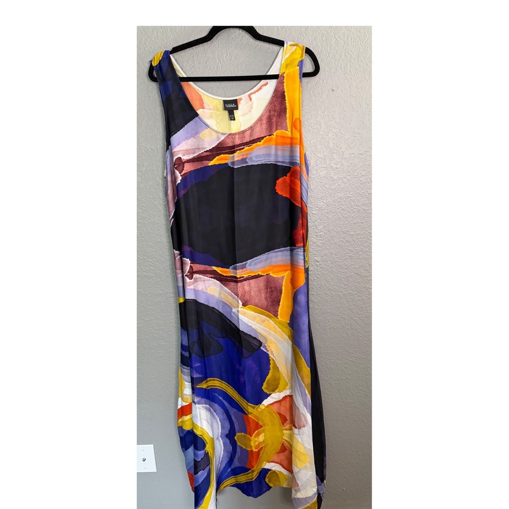 Ulla Popken Abstract Painterly Print Sleeveless Maxi Dress 16/18 Wild Bright - Picture 2 of 10